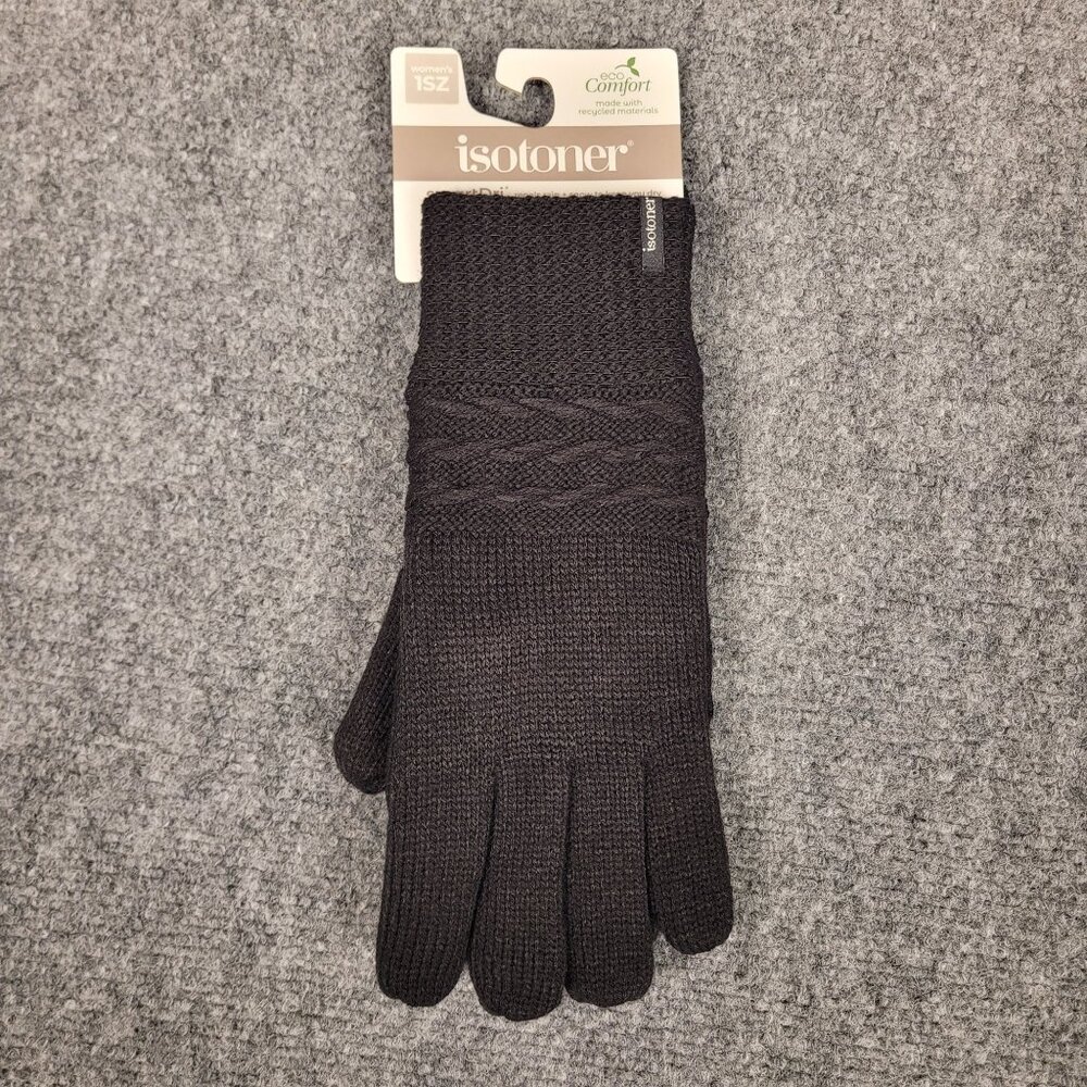 Women's Isotoner Water Repellent Reverse Cable Knit Gloves, Black